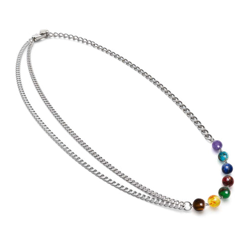 Chakra arc-en-ciel | Collier chaîne 7 pierres précieuses | Argent